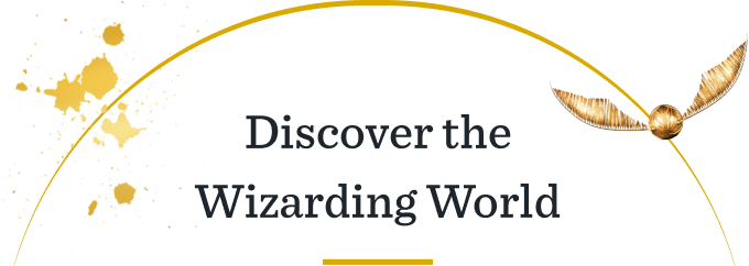 Discover the Wizarding World — arched gold headline with a Golden Snitch.