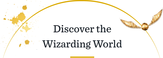 Discover the Wizarding World — arched gold headline with a Golden Snitch.