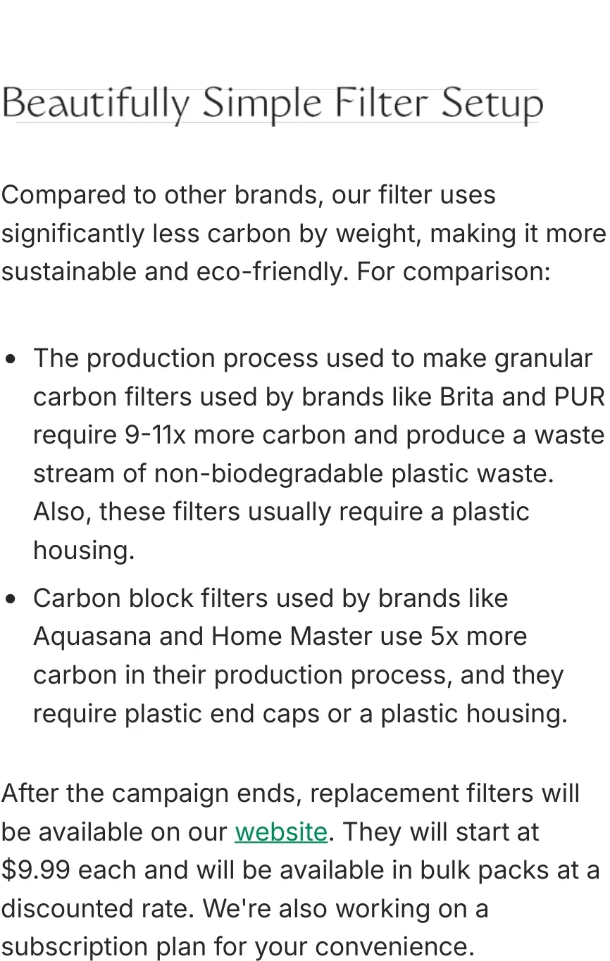 Filter specifications and beautifully simple setup.