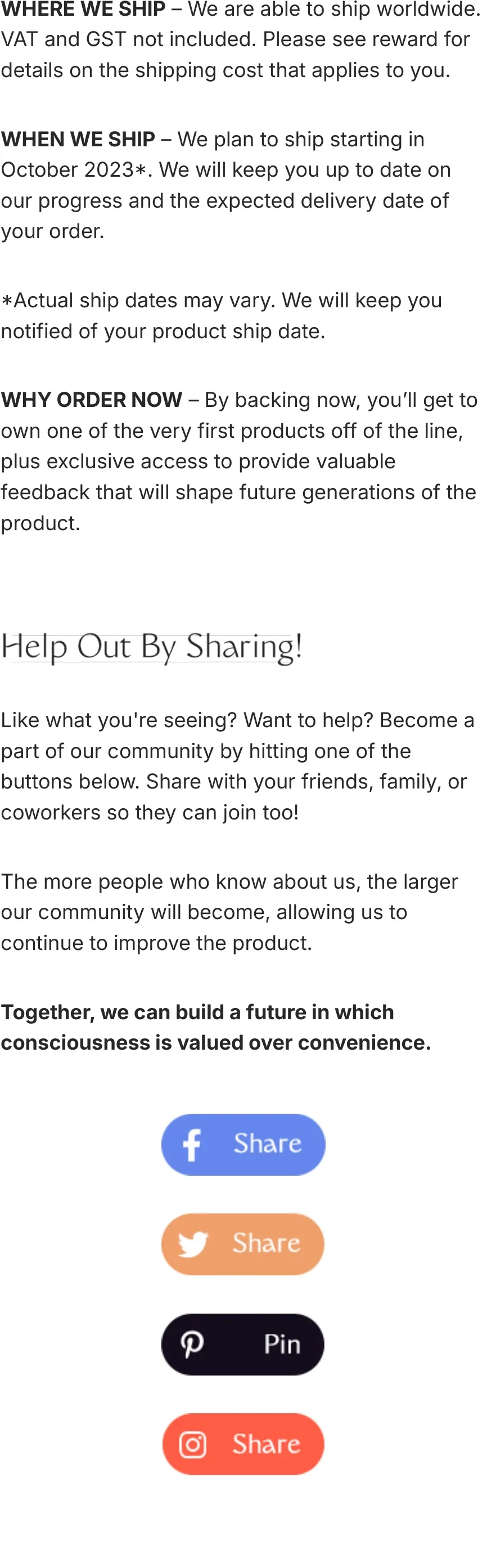Shipping details and Help Us Be Strong — share the campaign.