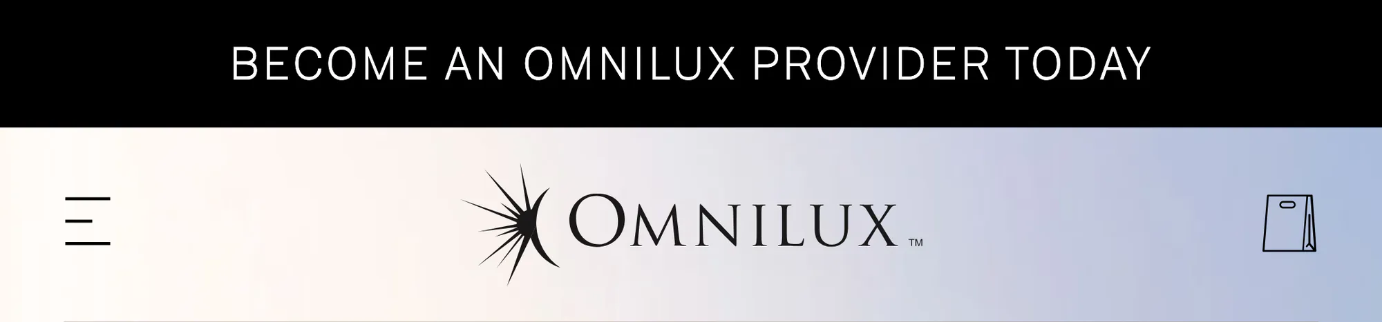 Omnilux announcement bar and site navigation.